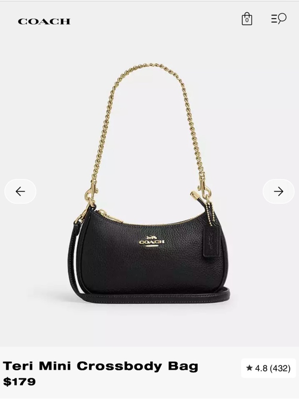 Coach Black Teri Mini Crossbody Bag with Gold Hardware